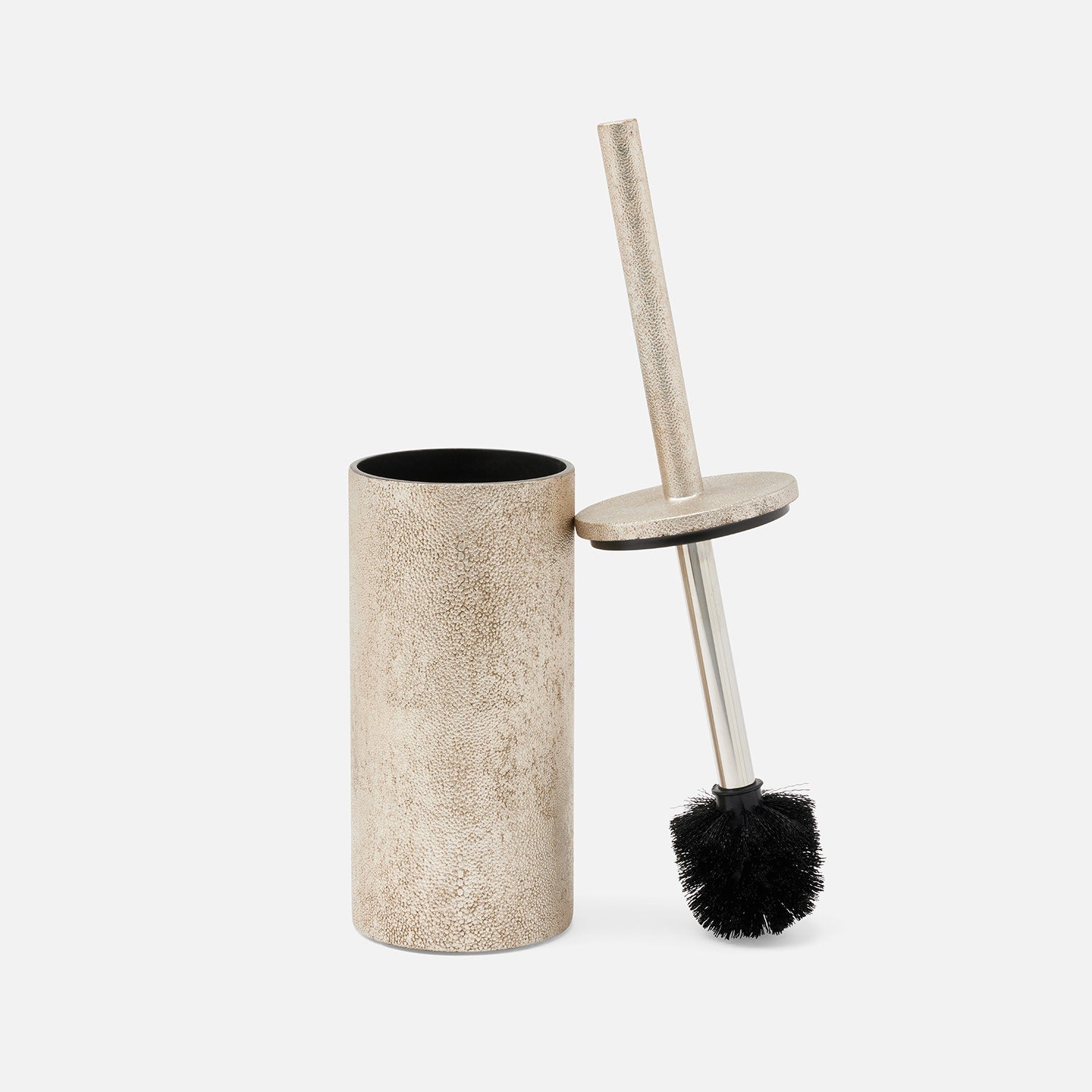 Manchester, Warm Silver, Toilet Brush Holder, Round, Realistic Faux Shagreen
