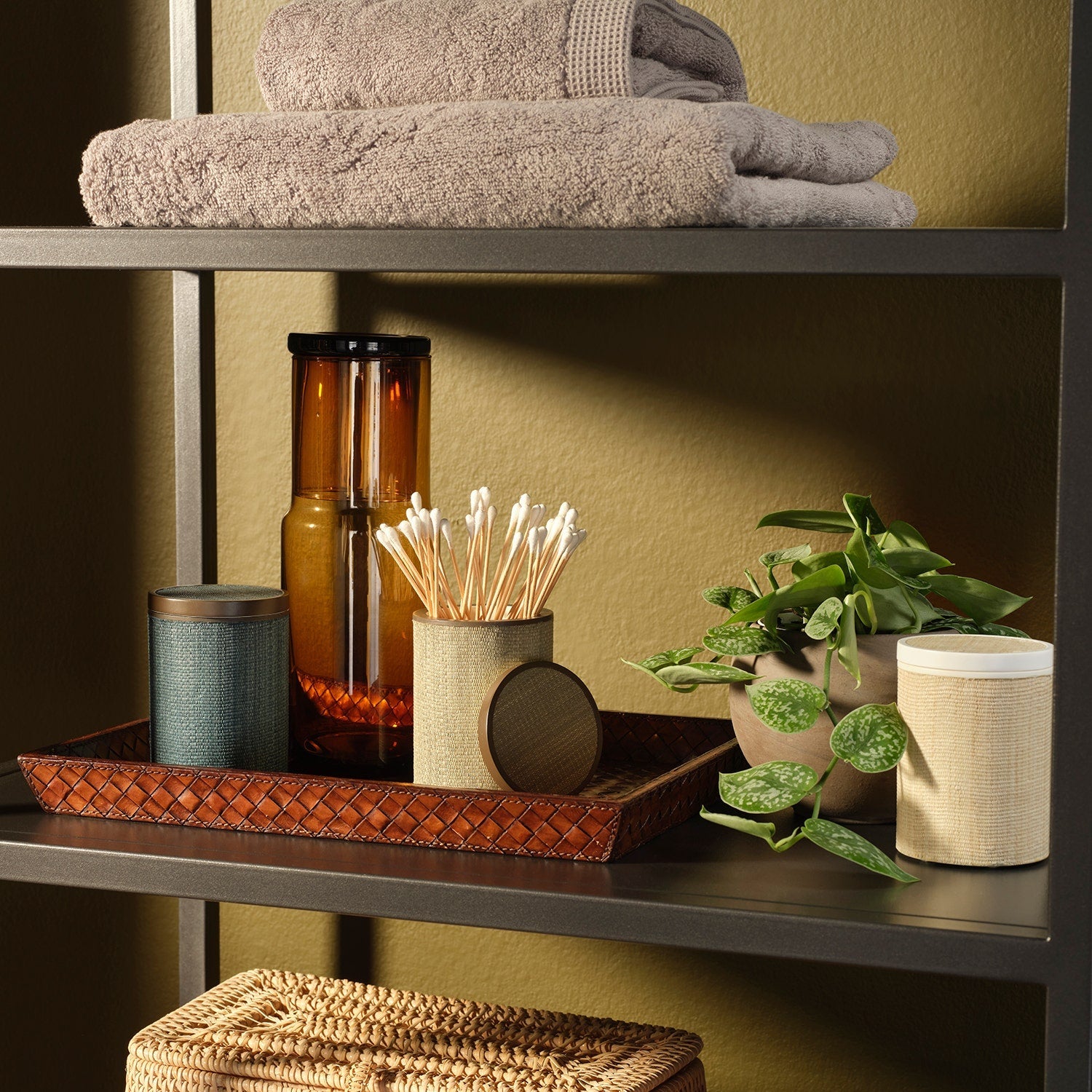 Maranello, Teal/Brown, Canister, Round, Small, Abaca/Resin