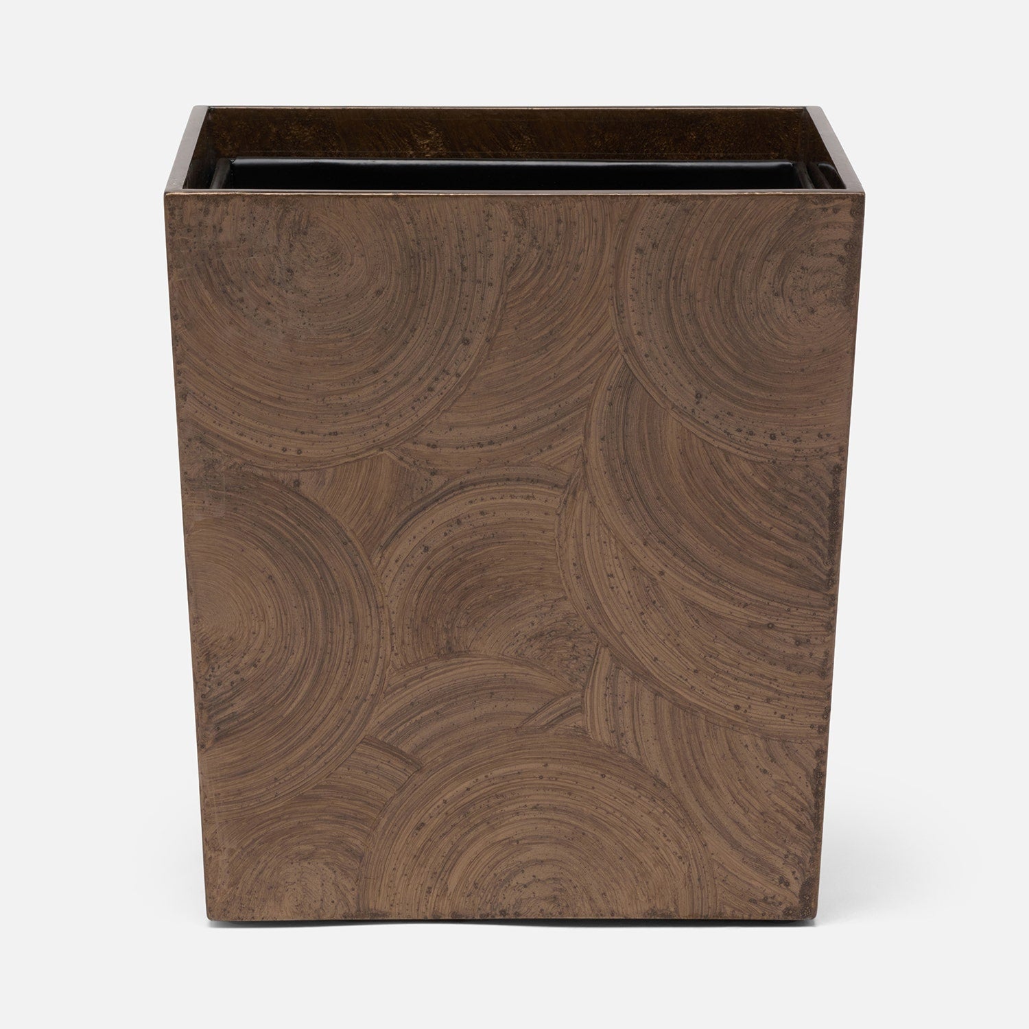 Navagio, Mocha, Wastebasket, Rectangular Tapered, Spiral Burl Resin