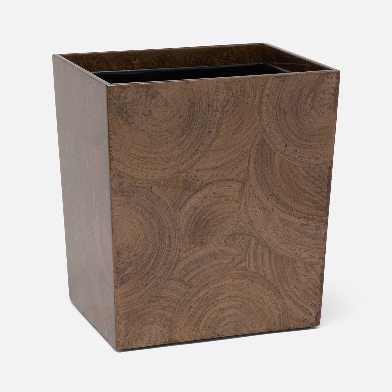 Navagio, Mocha, Wastebasket, Rectangular Tapered, Spiral Burl Resin