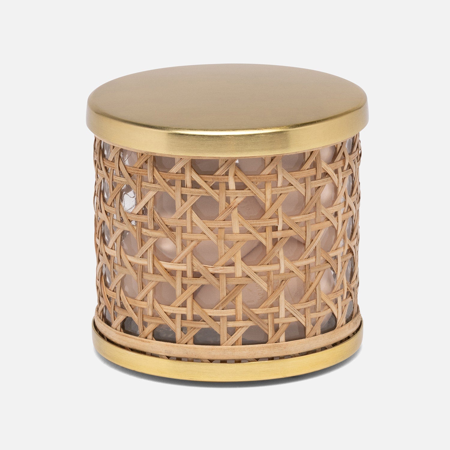 Norwell, Natural/Clear/Gold, Canister, Round, Large, Rattan/Glass/Stainless Steel
