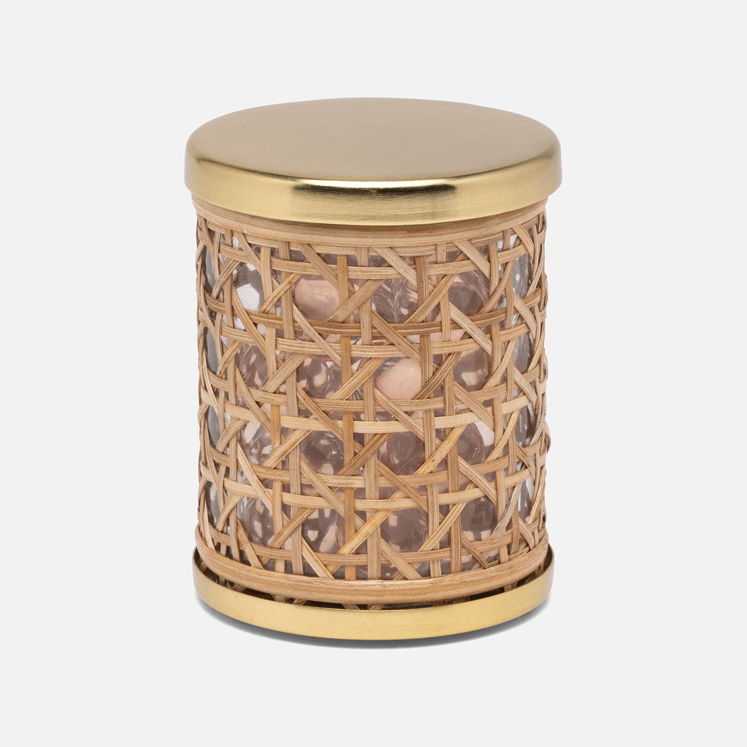 Norwell, Natural/Clear/Gold, Canister, Round, Small, Rattan/Glass/Stainless Steel