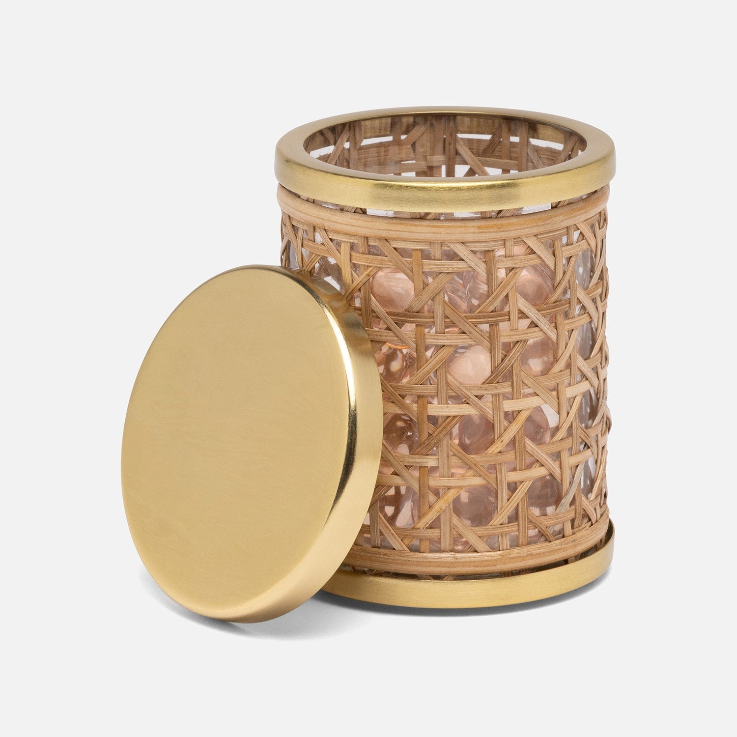 Norwell, Natural/Clear/Gold, Canister, Round, Small, Rattan/Glass/Stainless Steel
