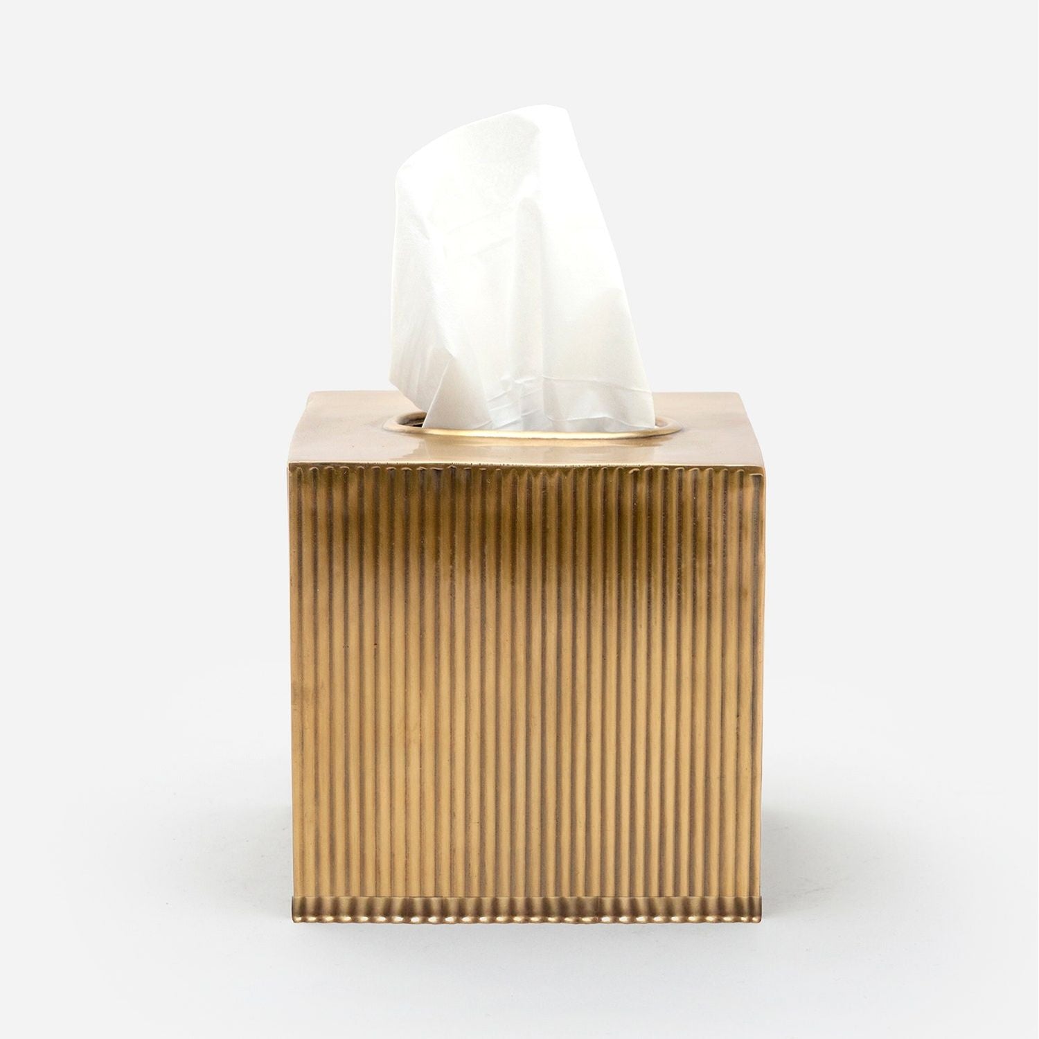 Redon, Antique Brass, Tissue Box, Square Straight, Ribbed Metal