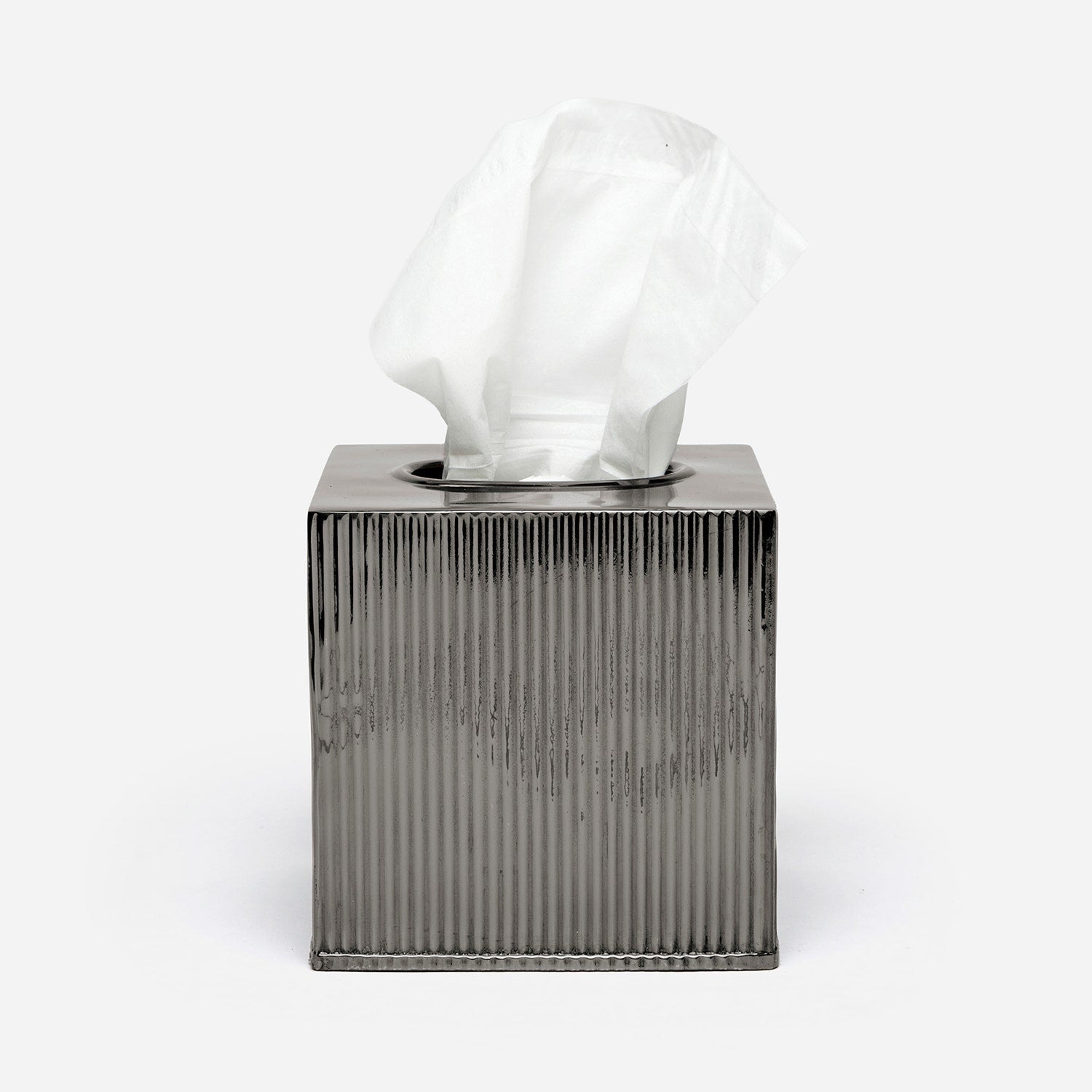 Redon, Black Nickel, Tissue Box, Square Straight, Ribbed Metal