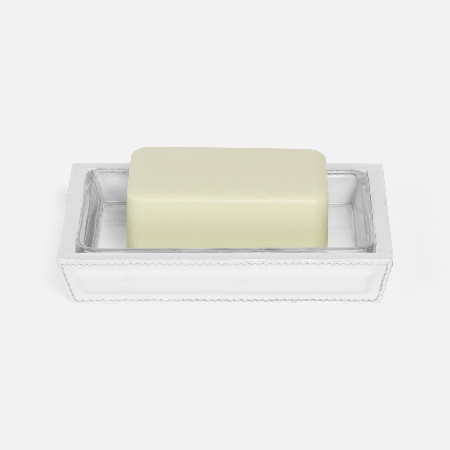 Rothwell, Bright White, Soap Dish, Rectangular Tapered, Marine Leather