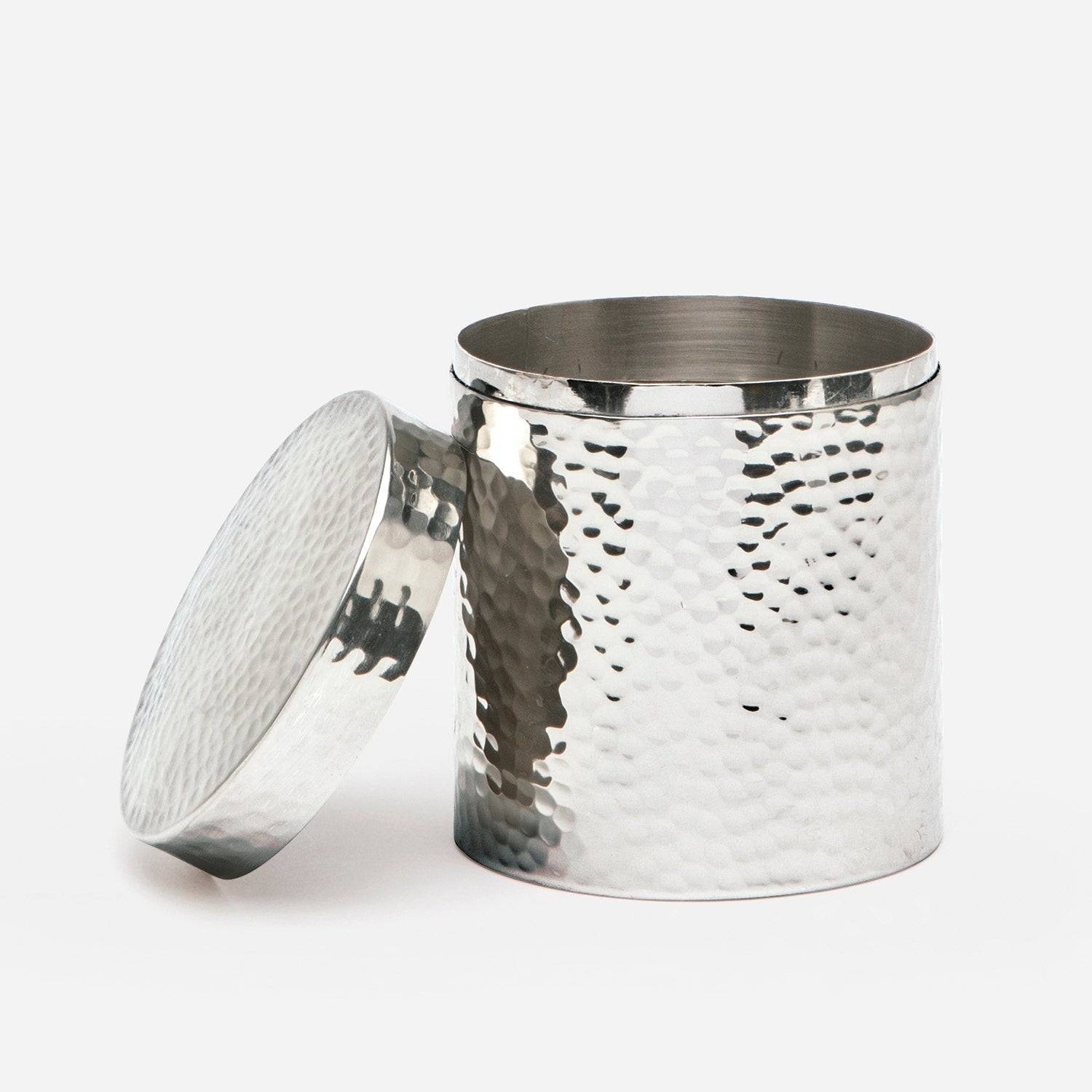 Verum, Shiny Nickel, Canister, Large, Round, Hammered Metal