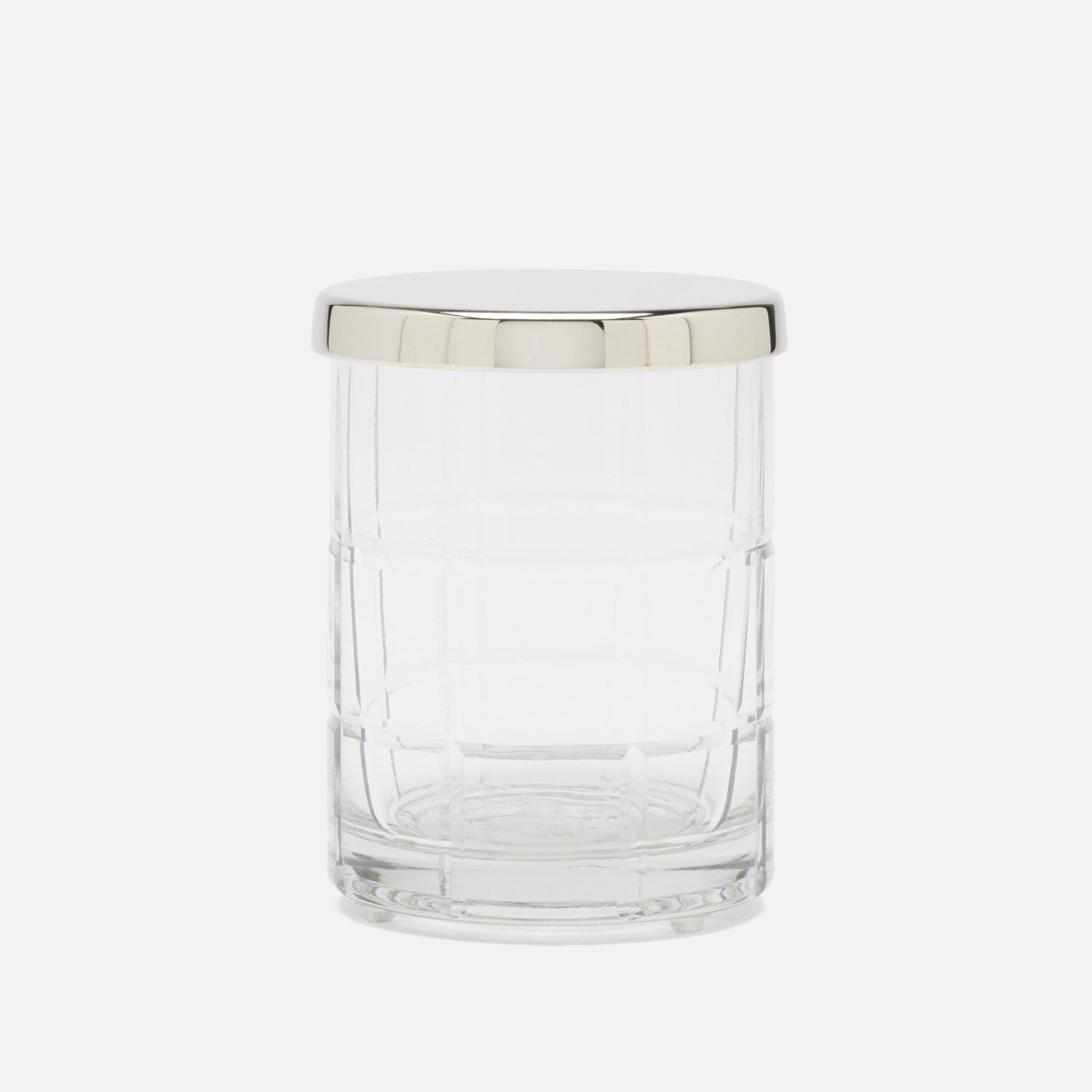 Argos, Clear, Canister, Round, Small, Glass W/Nickel Trim