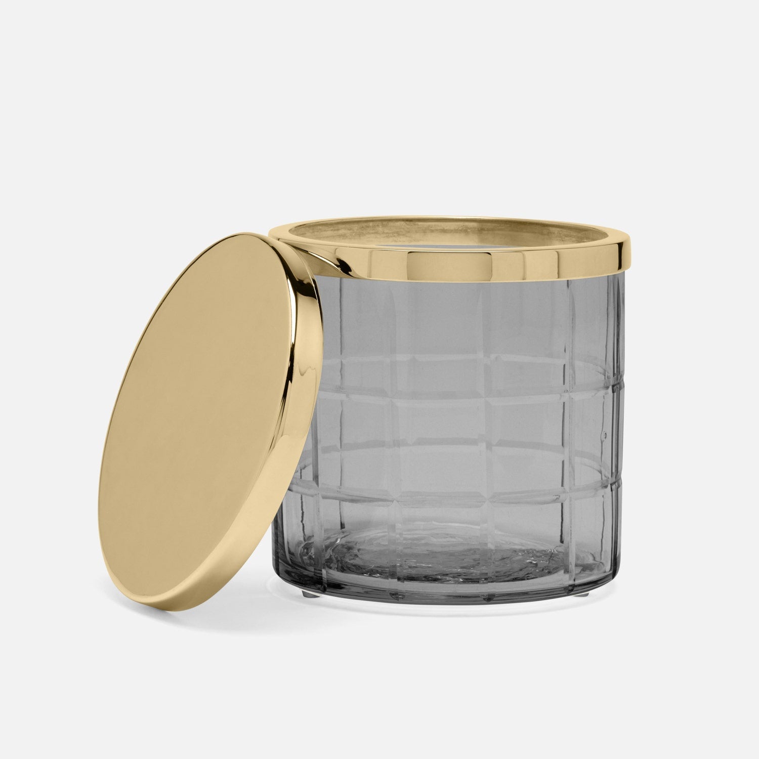 Argos, Smoke, Canister, Round, Large, Glass W/Brass Trim