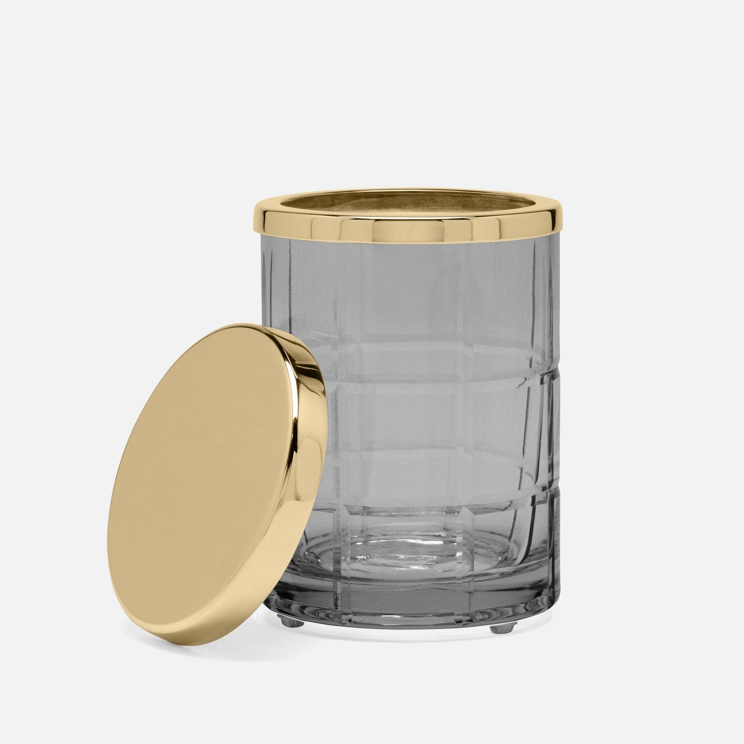 Argos, Smoke, Canister, Round, Small, Glass W/Brass Trim