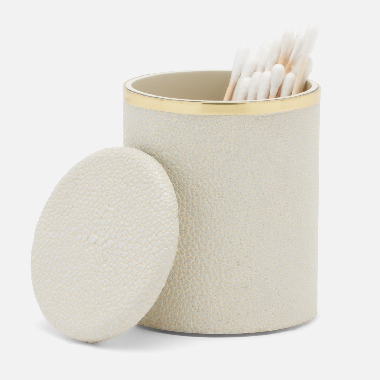 Bradford, Blanc Br/Gold, Canister, Small, Round, Realistic Faux Shagreen/Brass