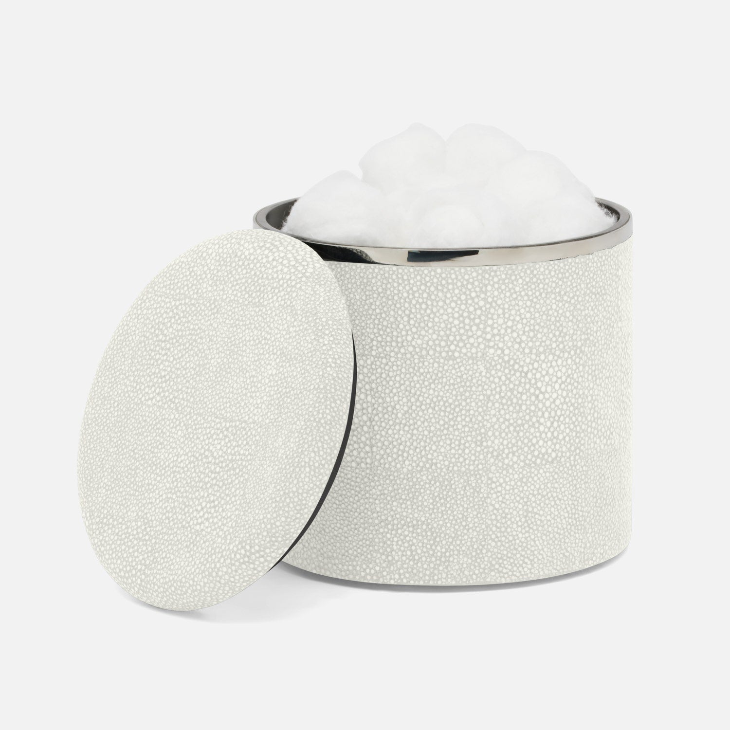 Bradford, Blanc Br/Silver, Canister, Large, Round, Realistic Faux Shagreen/Stainless Steel