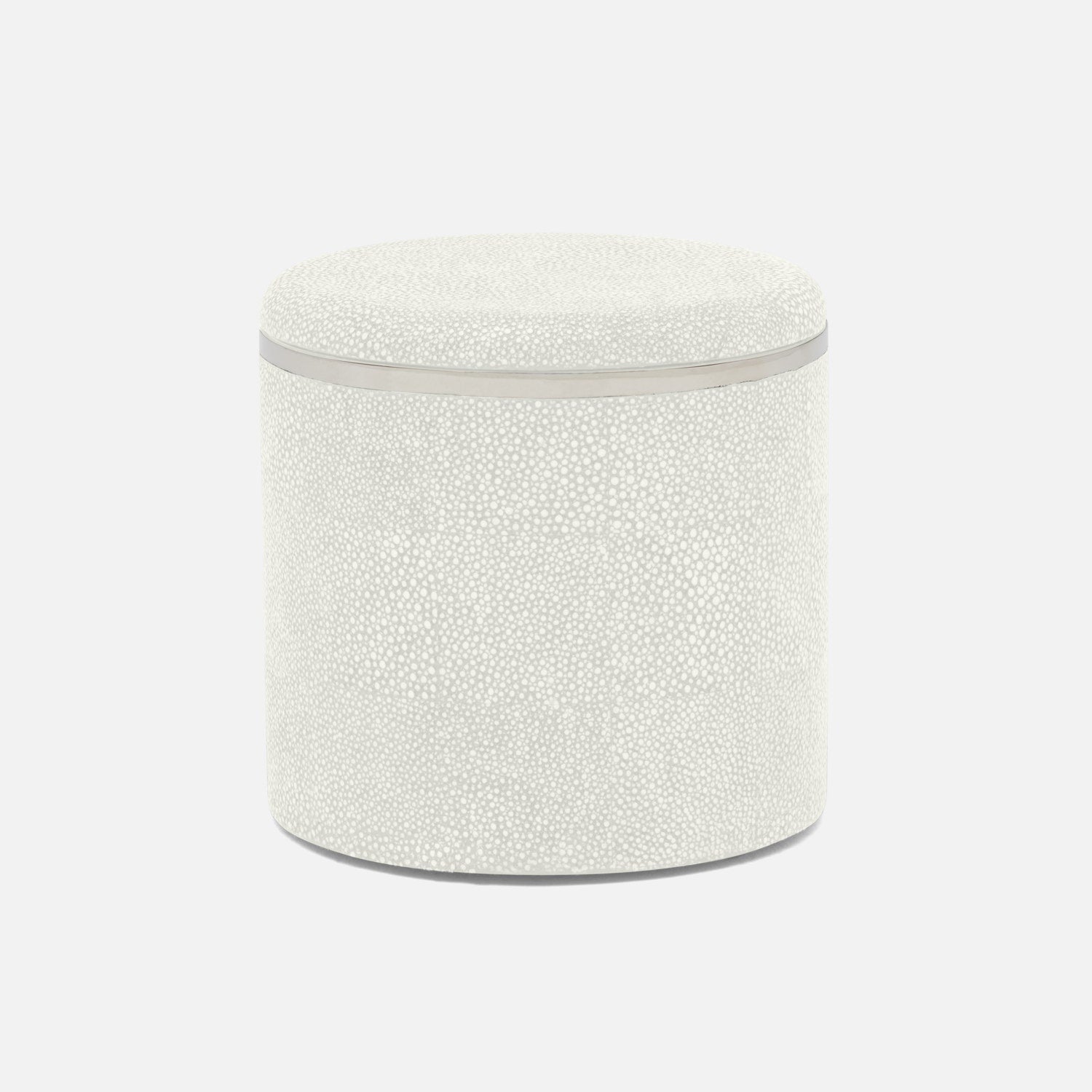 Bradford, Blanc Br/Silver, Canister, Large, Round, Realistic Faux Shagreen/Stainless Steel
