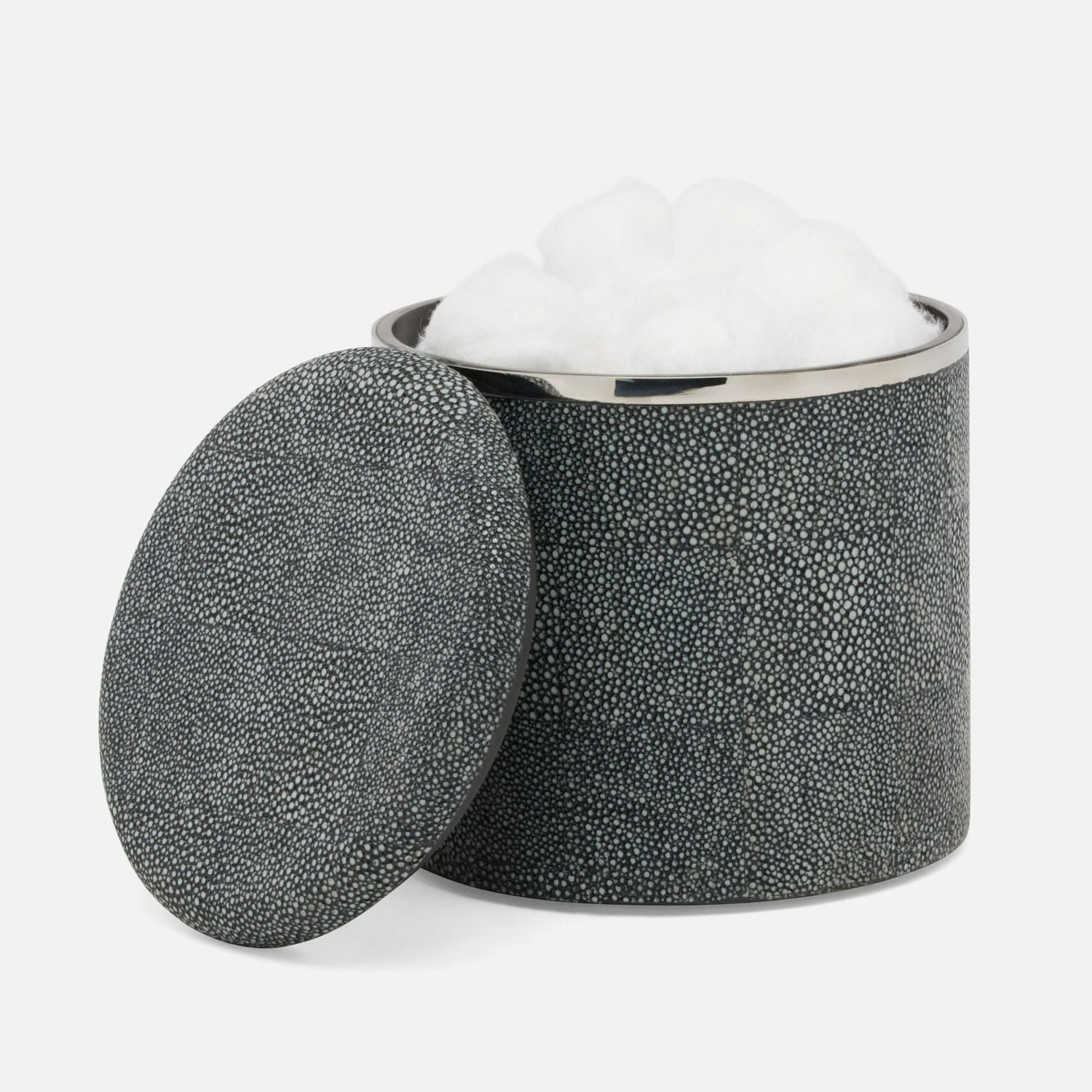 Bradford, Cool Gray/Silver, Canister, Large, Round, Realistic Faux Shagreen/Stainless Steel