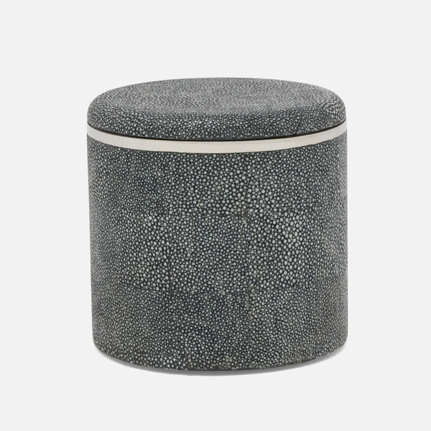 Bradford, Cool Gray/Silver, Canister, Large, Round, Realistic Faux Shagreen/Stainless Steel