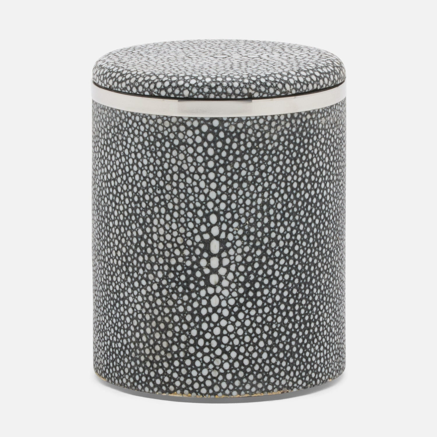 Bradford, Cool Gray/Silver, Canister, Small, Round, Realistic Faux Shagreen/Stainless Steel
