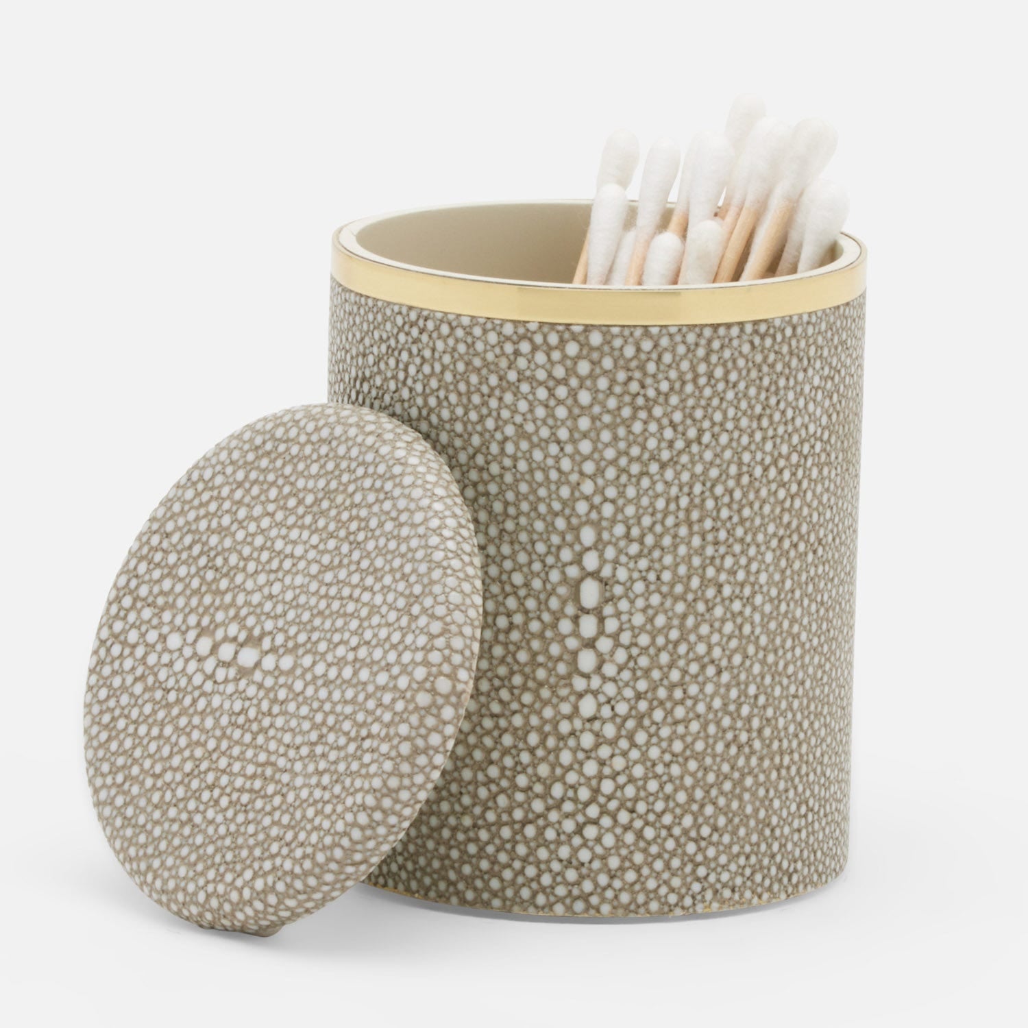 Bradford, Sand/Gold, Canister, Small, Round, Realistic Faux Shagreen/Brass