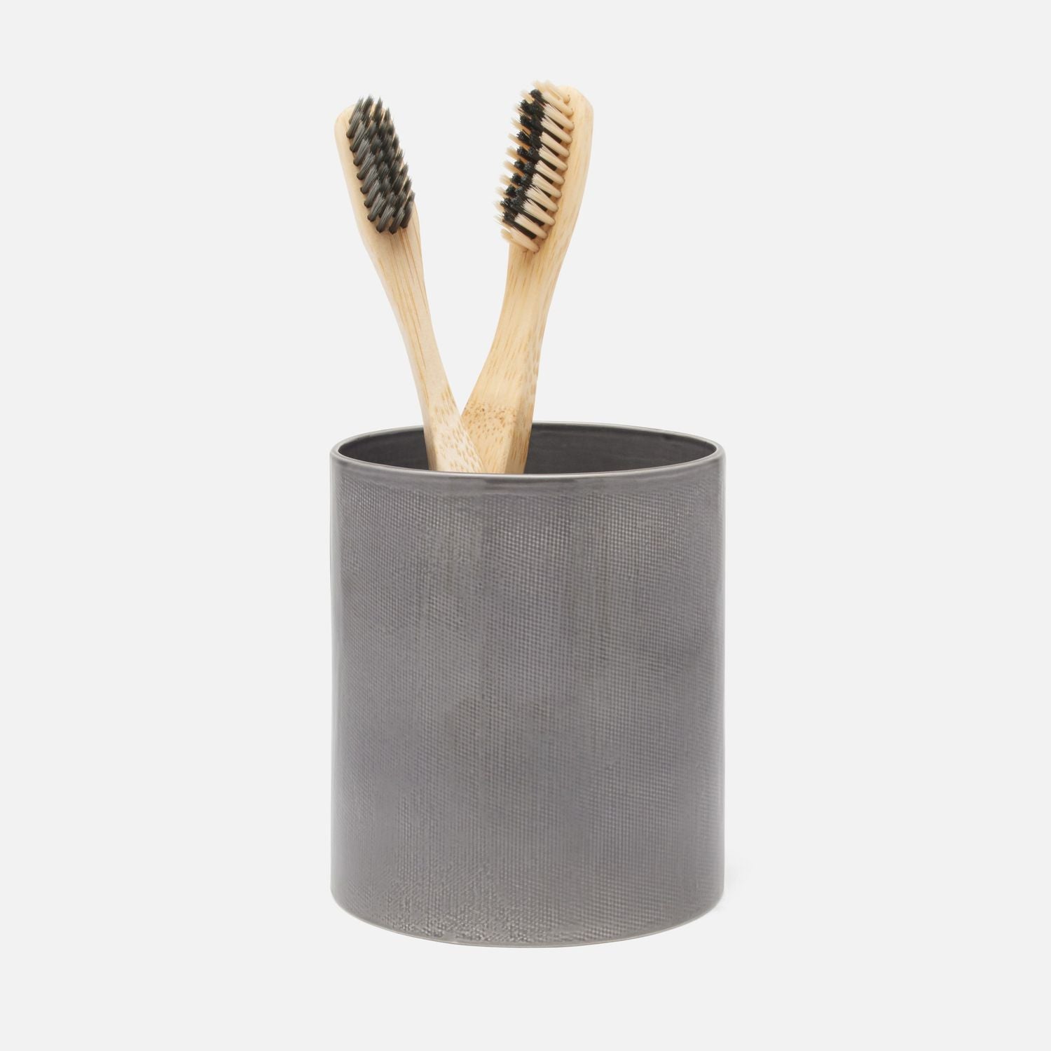 Cordoba, Gray Burlap, Brush Holder, Round, Ceramic