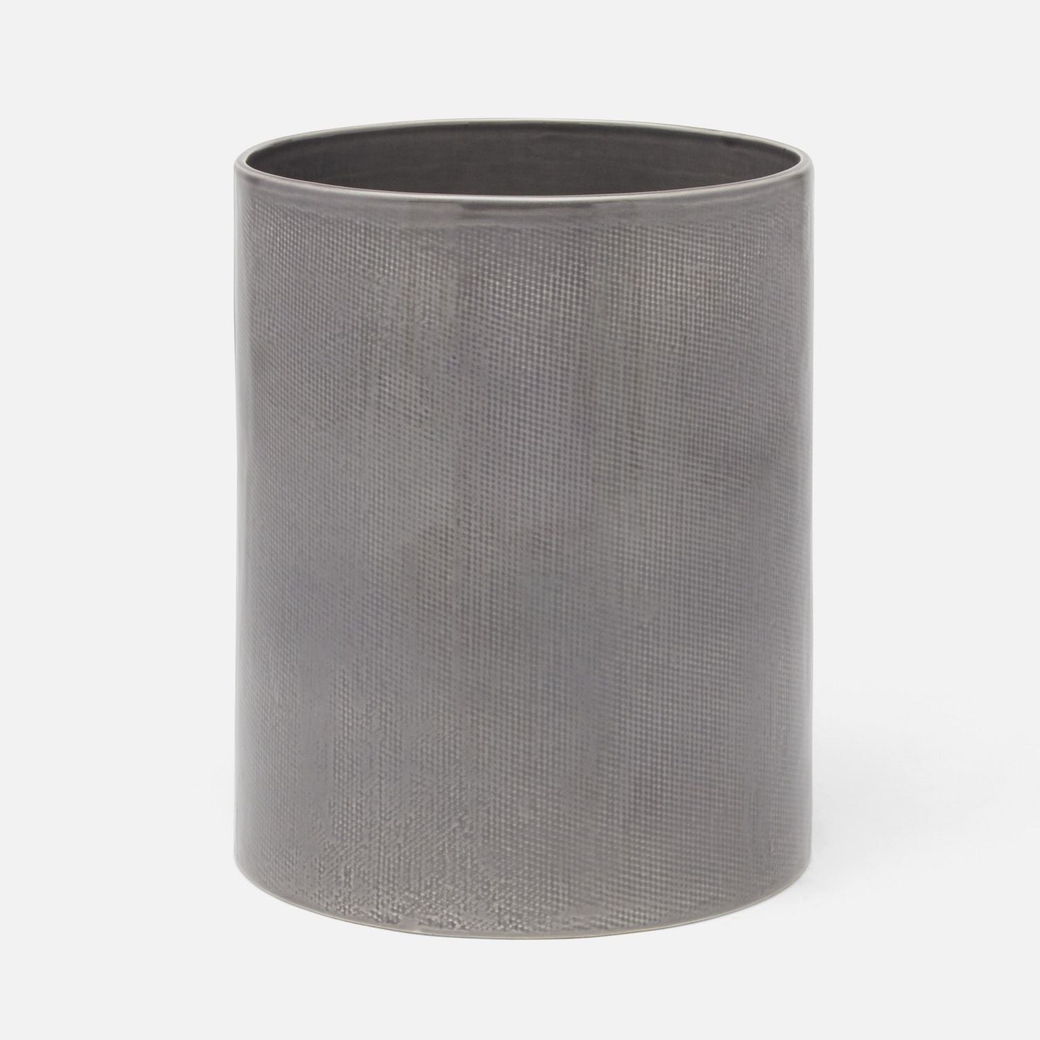 Cordoba, Gray Burlap, Wastebasket, Round, Ceramic