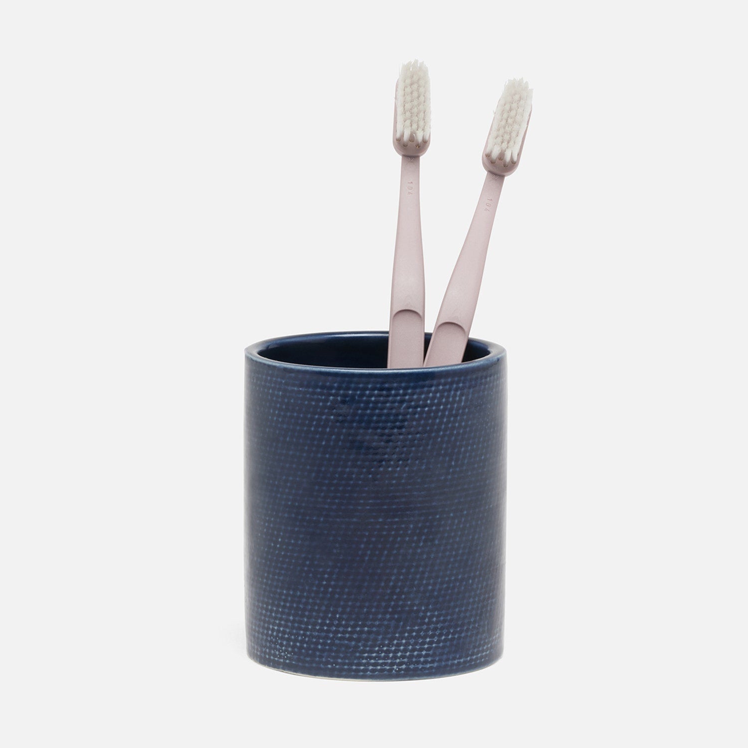 Cordoba, Navy Burlap, Brush Holder, Round, Ceramic
