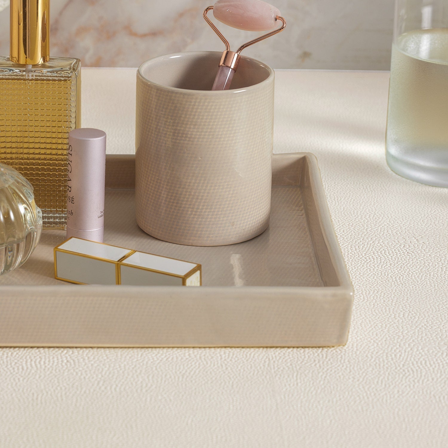 Cordoba, Sand Burlap, Brush Holder, Round, Ceramic