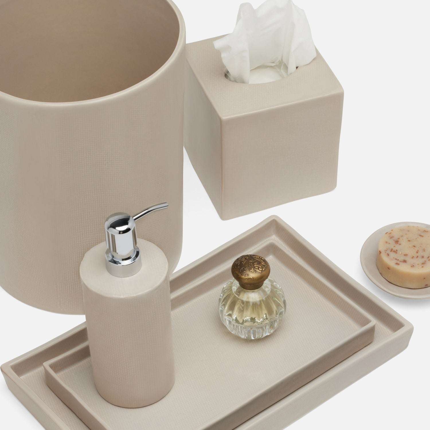 Cordoba, Sand Burlap, Wastebasket, Round, Ceramic