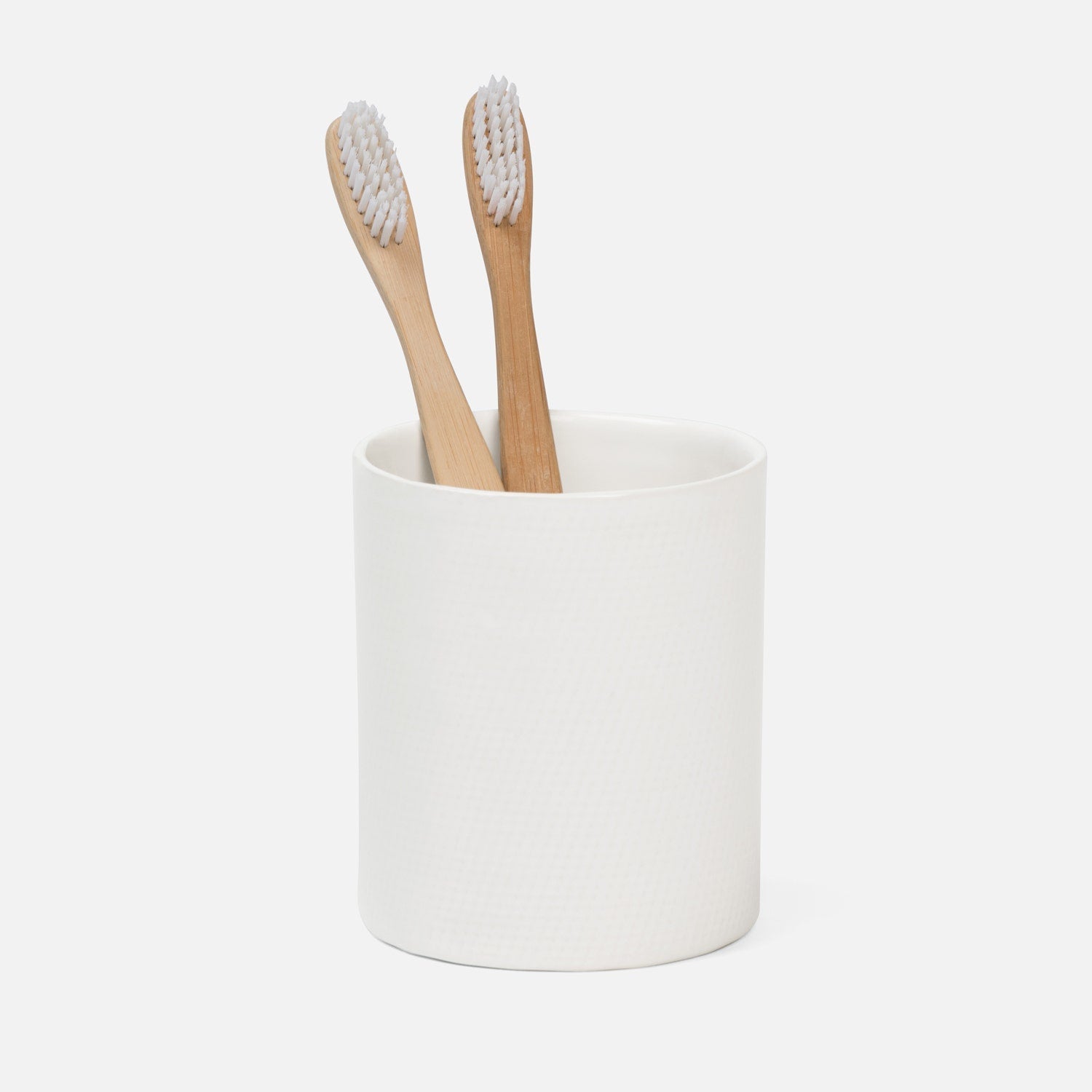 Cordoba, White Burlap, Brush Holder, Round, Ceramic