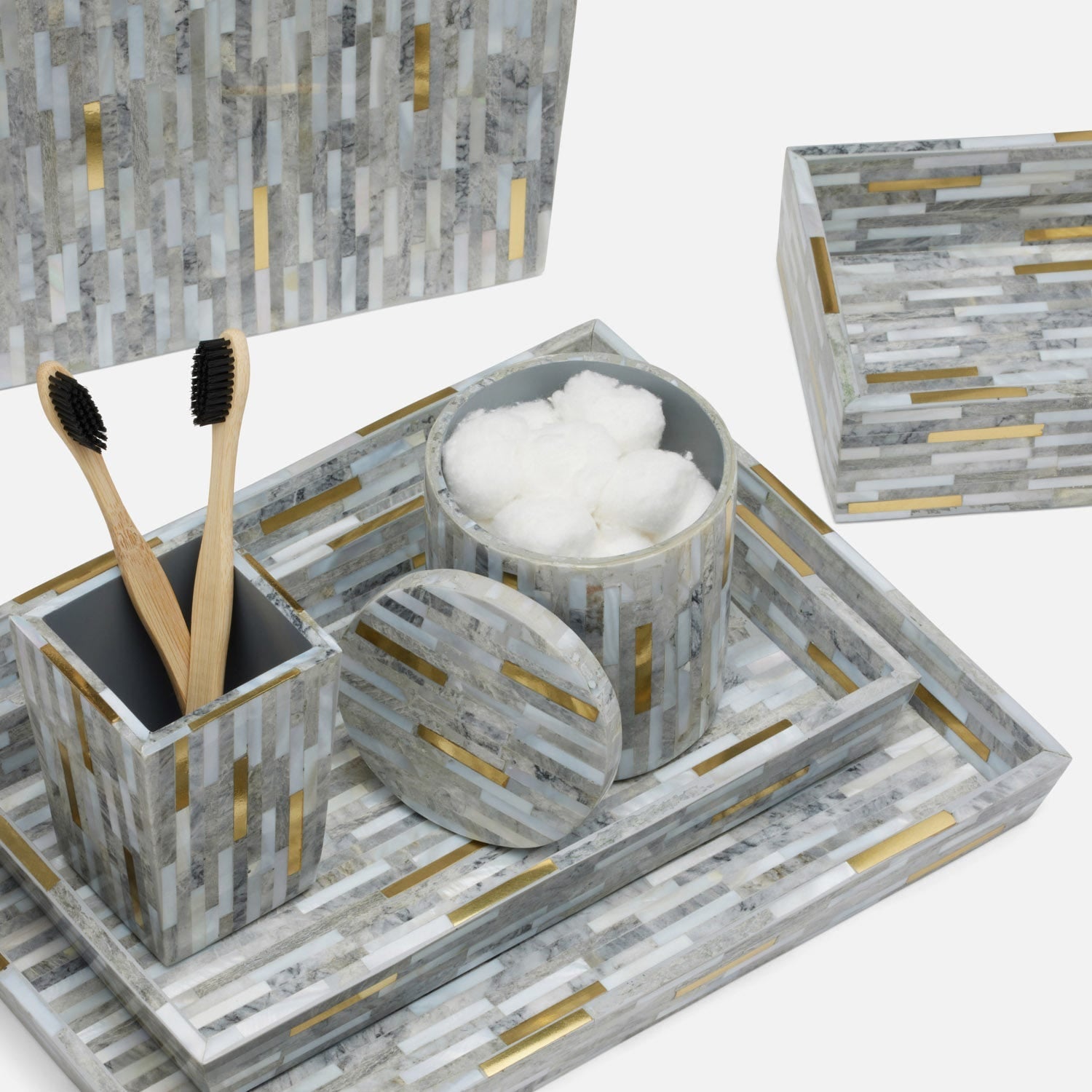 Cortona, Gray, Brass Mix W/ Shell, Canister, Round