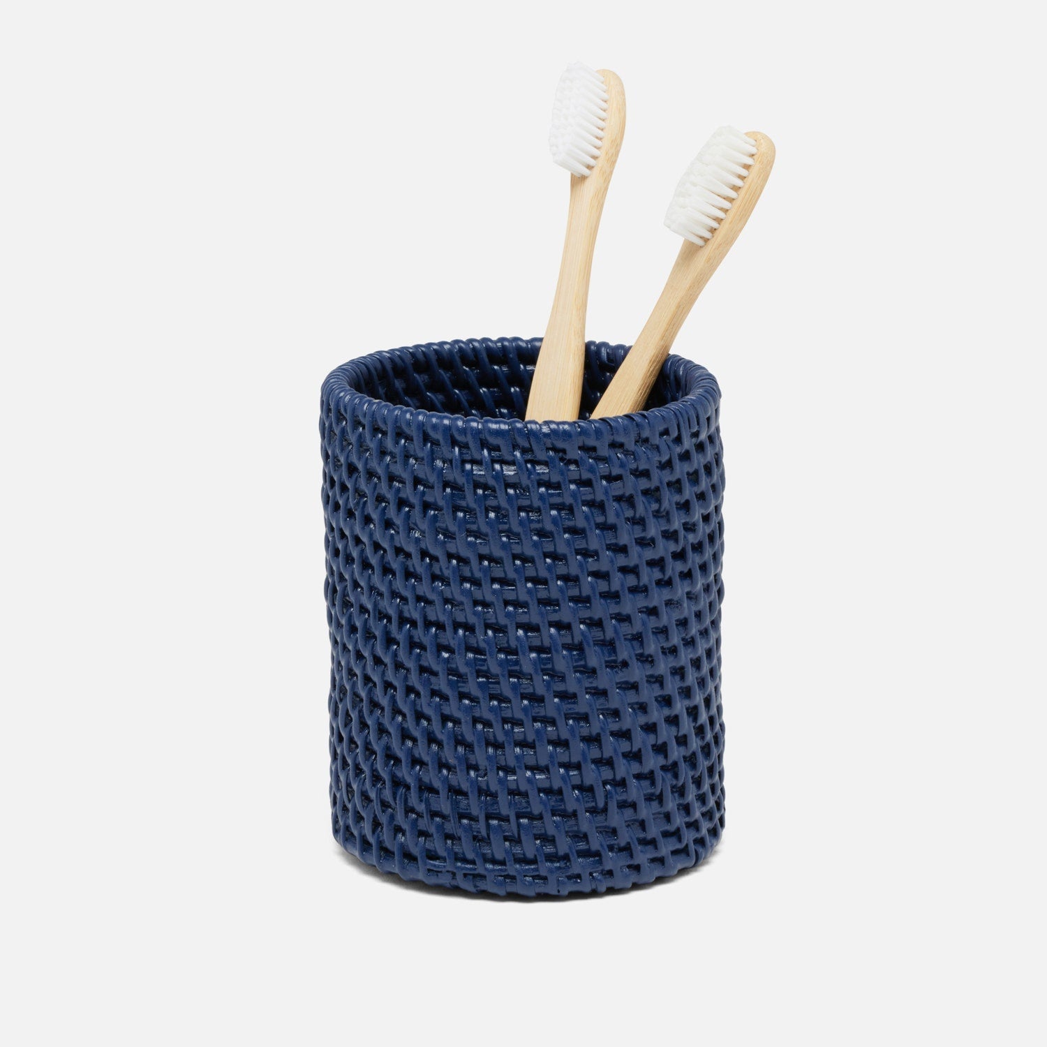 Dalton, Navy, Brush Holder, Round, Rattan