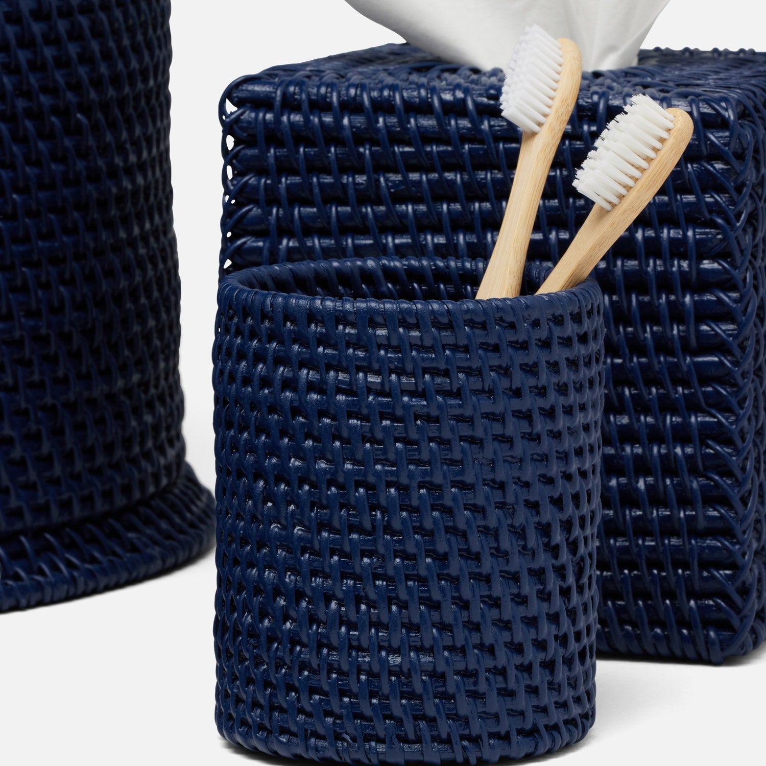 Dalton, Navy, Brush Holder, Round, Rattan