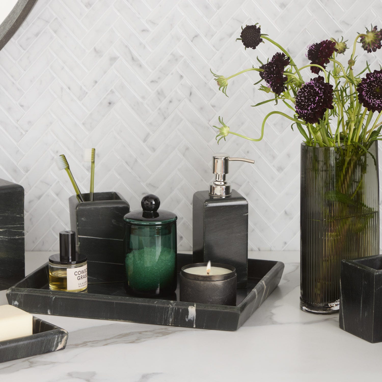 Darby, Smokey Green, Small Canister, Hand Blown Glass