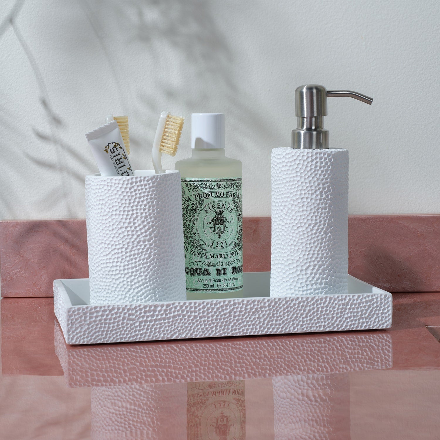 Dover, White, Soap Pump, Round, Engraved Resin