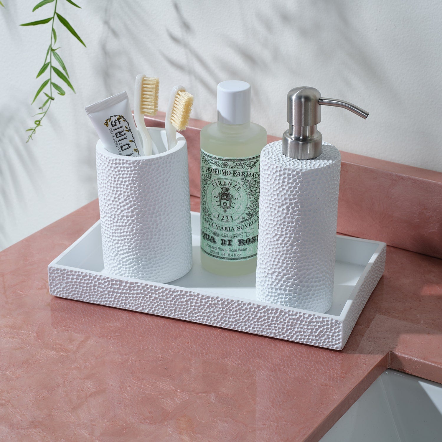 Dover, White, Soap Pump, Round, Engraved Resin