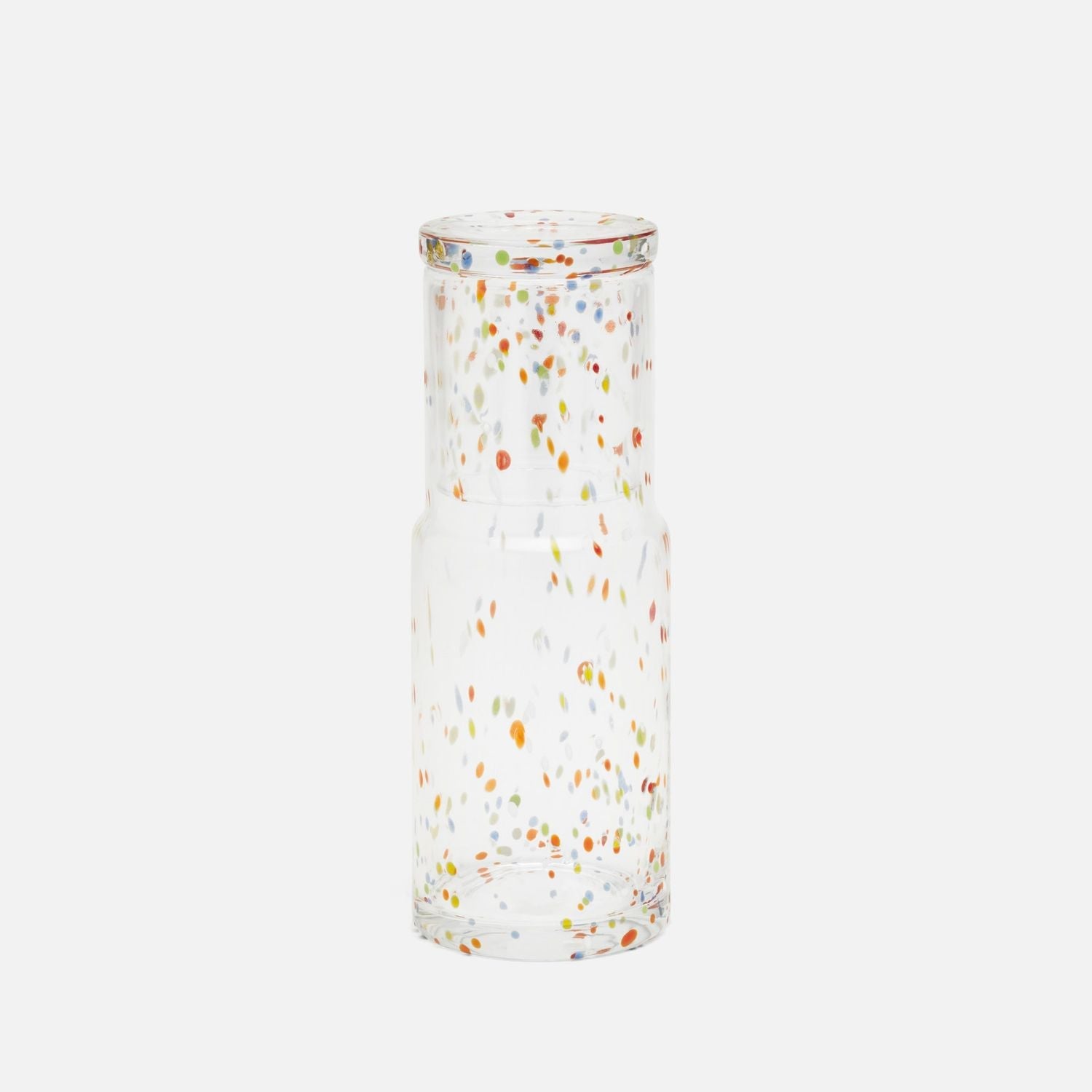 Faro, Clear/Multicolor Dots, Cylinder Carafe, Hand-Blown Glass