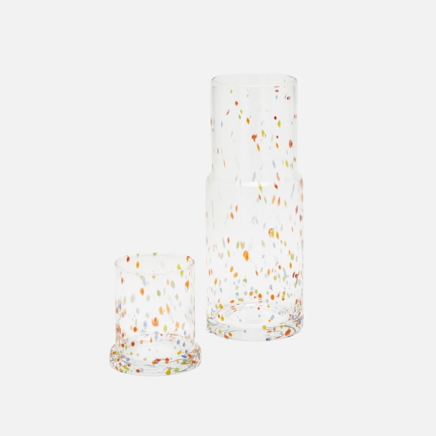 Faro, Clear/Multicolor Dots, Cylinder Carafe, Hand-Blown Glass