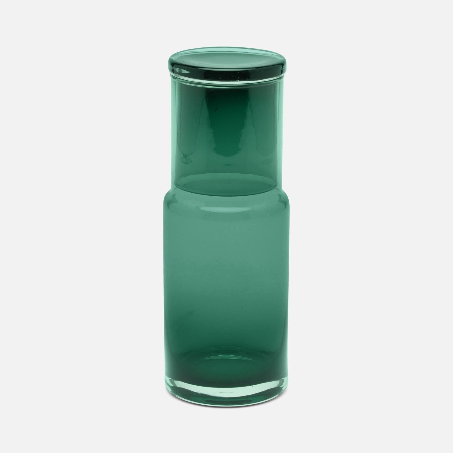Faro, Smokey Green, Cylinder Carafe, Hand-Blown Glass