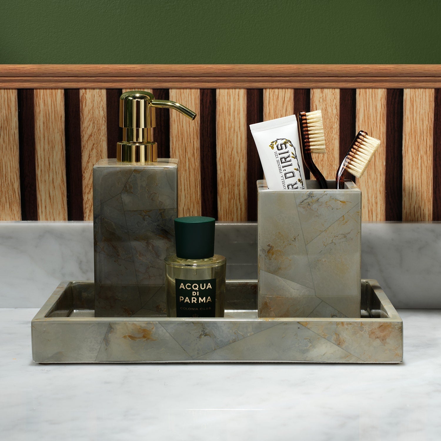 Gorman, Gray, Tray, Rectangular Straight, Small, Faux Marble Horn