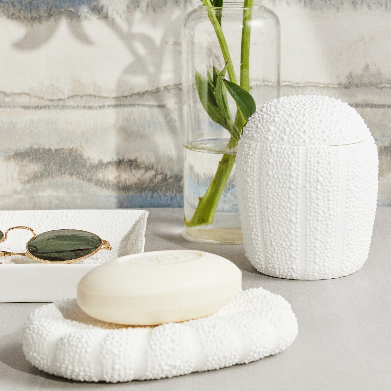 Hilo, White, Canister, Round Tapered, Porcelain Sea Urchin