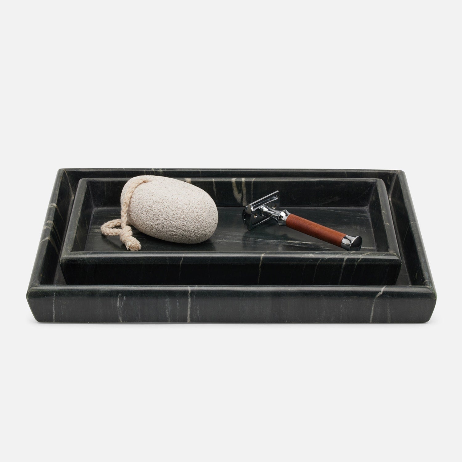 Kavala, Black ,Nested Trays, Rounded Edges, Marble S/2