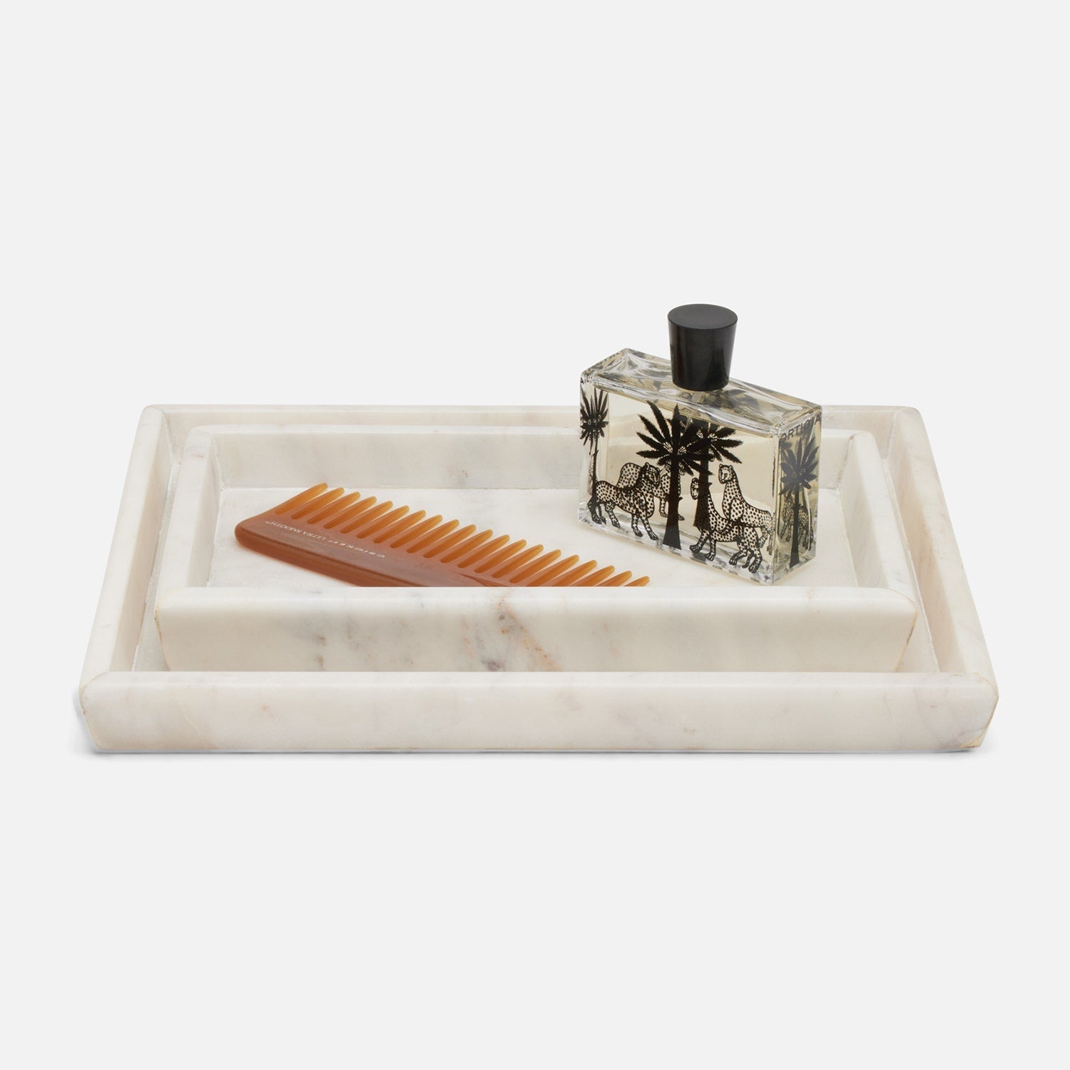 Kavala, White ,Nested Trays, Rounded Edges, Marble S/2