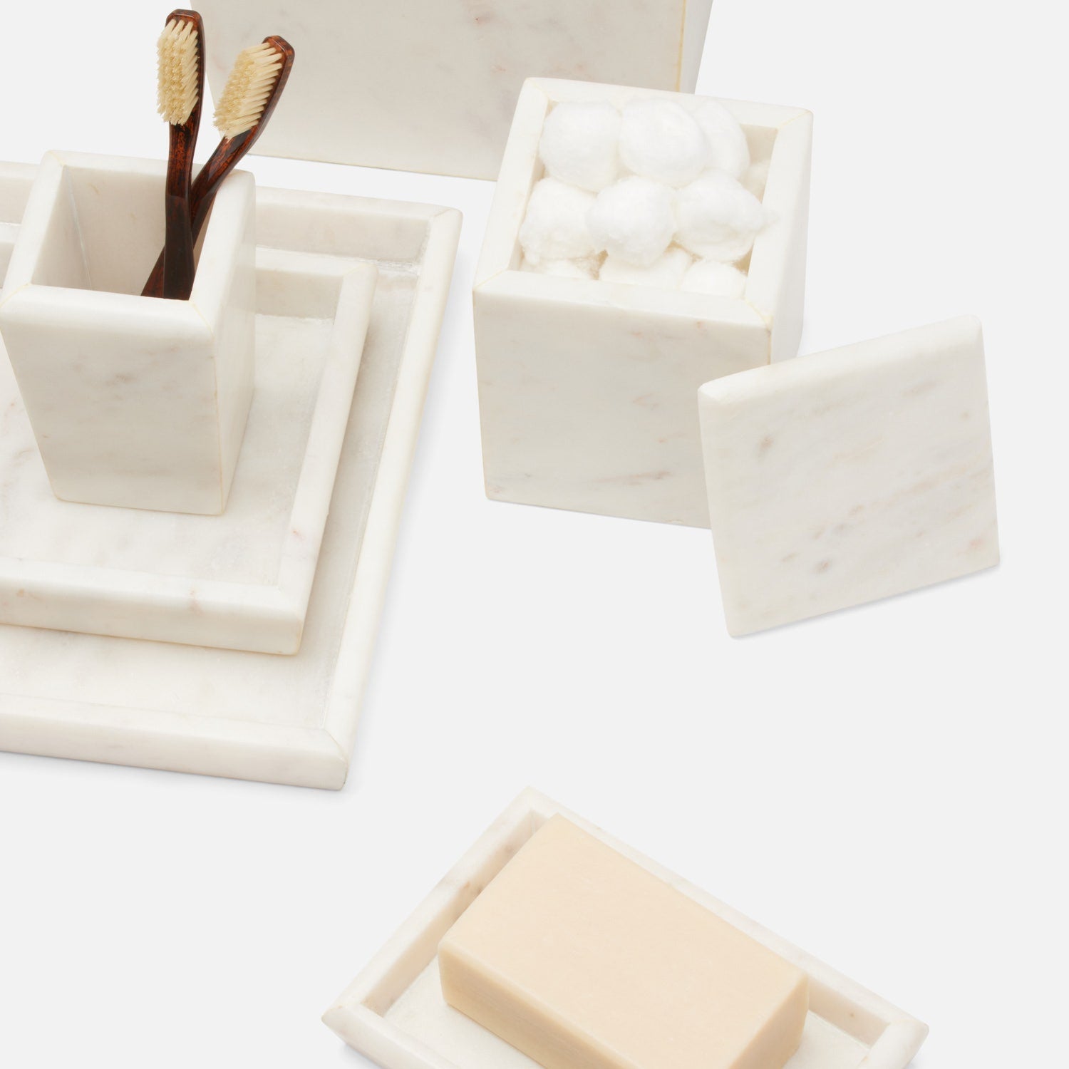 Kavala, White ,Nested Trays, Rounded Edges, Marble S/2