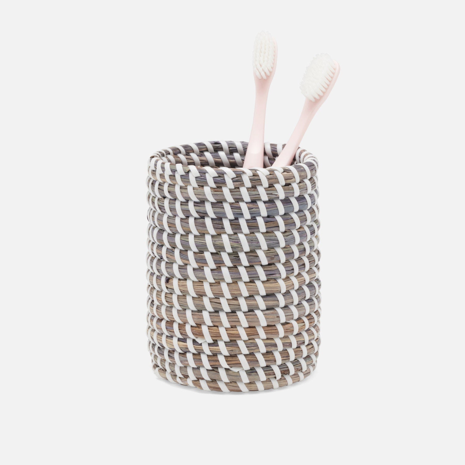 Kythira, Gray/White, Brush Holder, Round, Seagrass