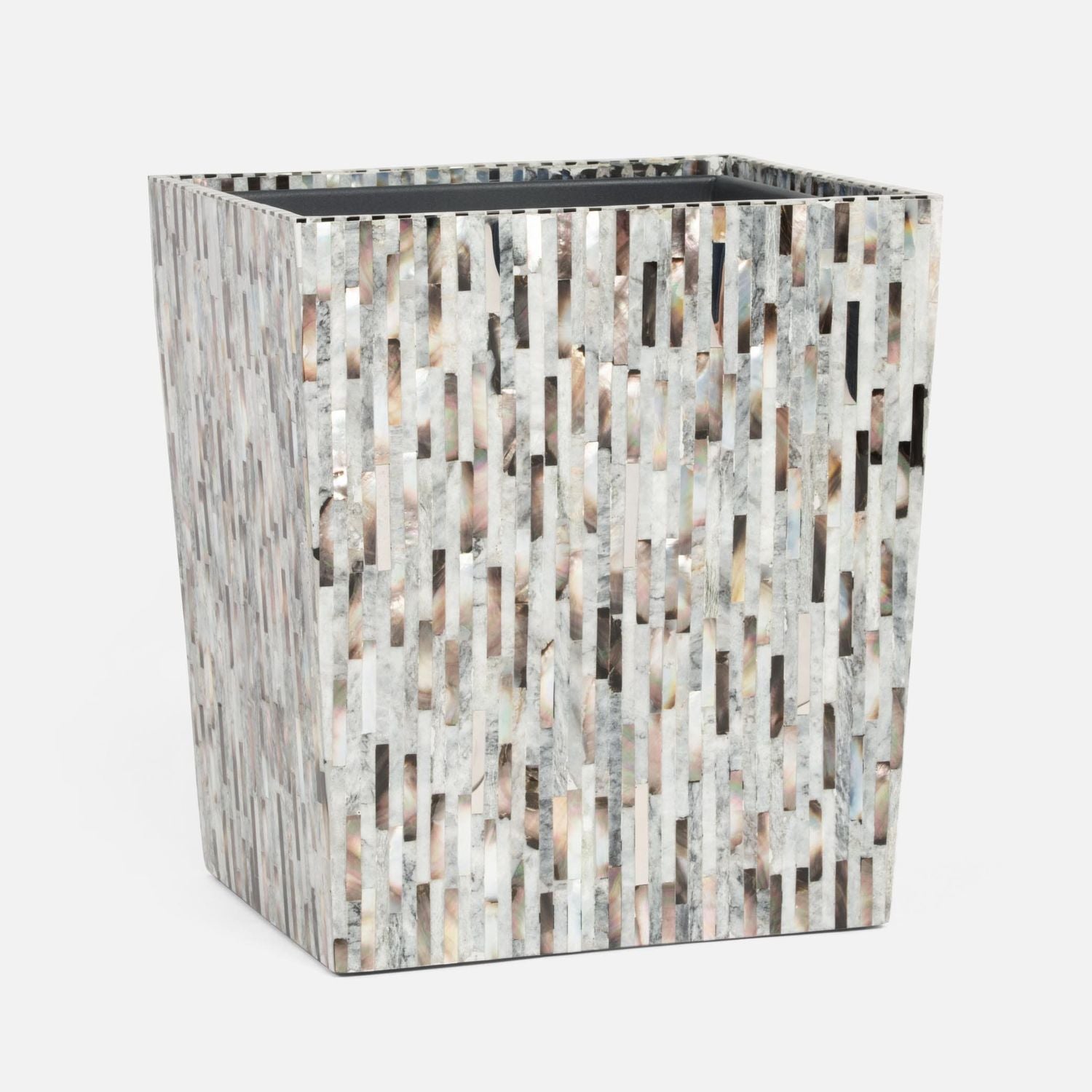 Luzia, Silver Mix, Wastebasket, Rectangular Tapered, Romblon Stone/Shell/Metal