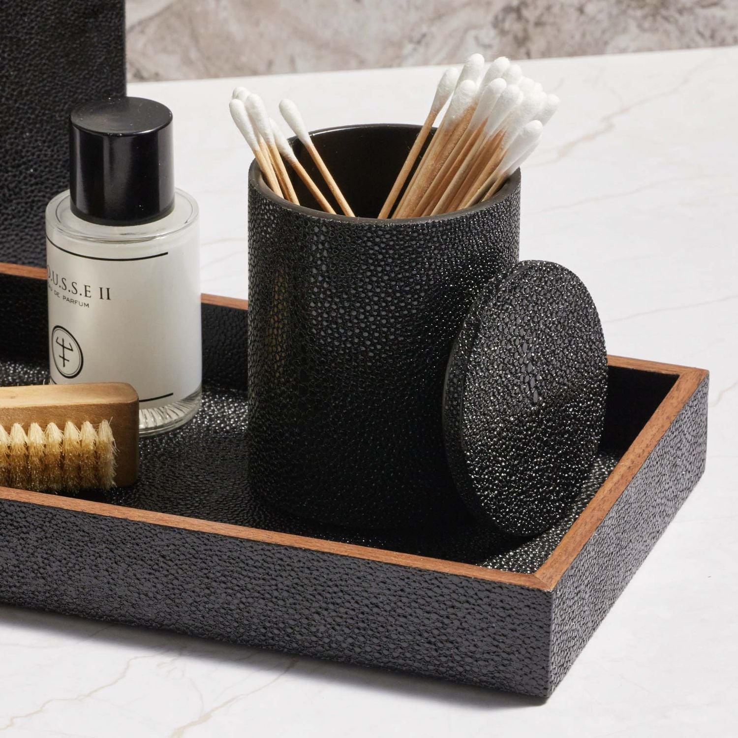 Manchester, Black, Canister, Round, Small, Realistic Faux Shagreen