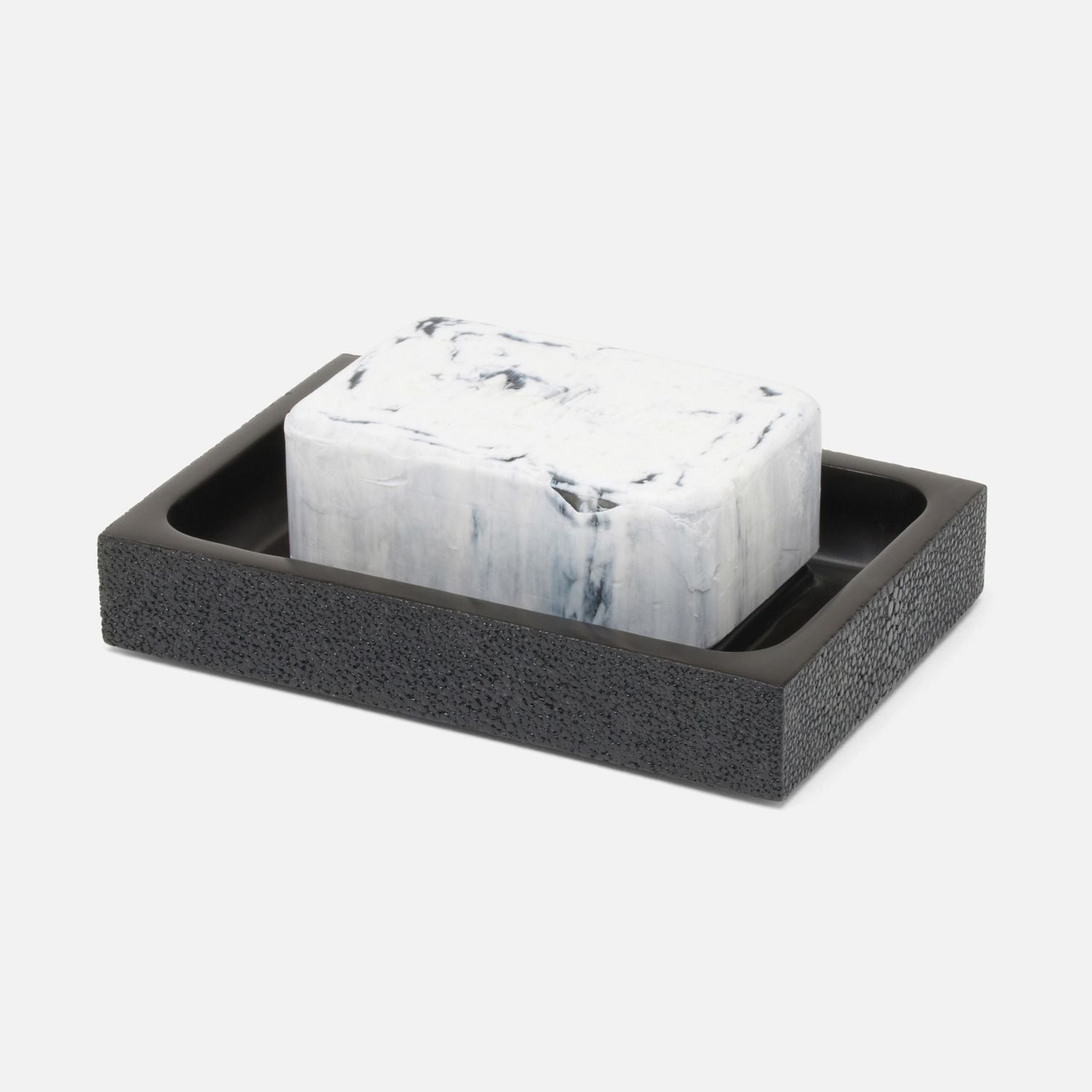 Manchester, Black, Soap Dish, Rectangular Straight, Realistic Faux Shagreen