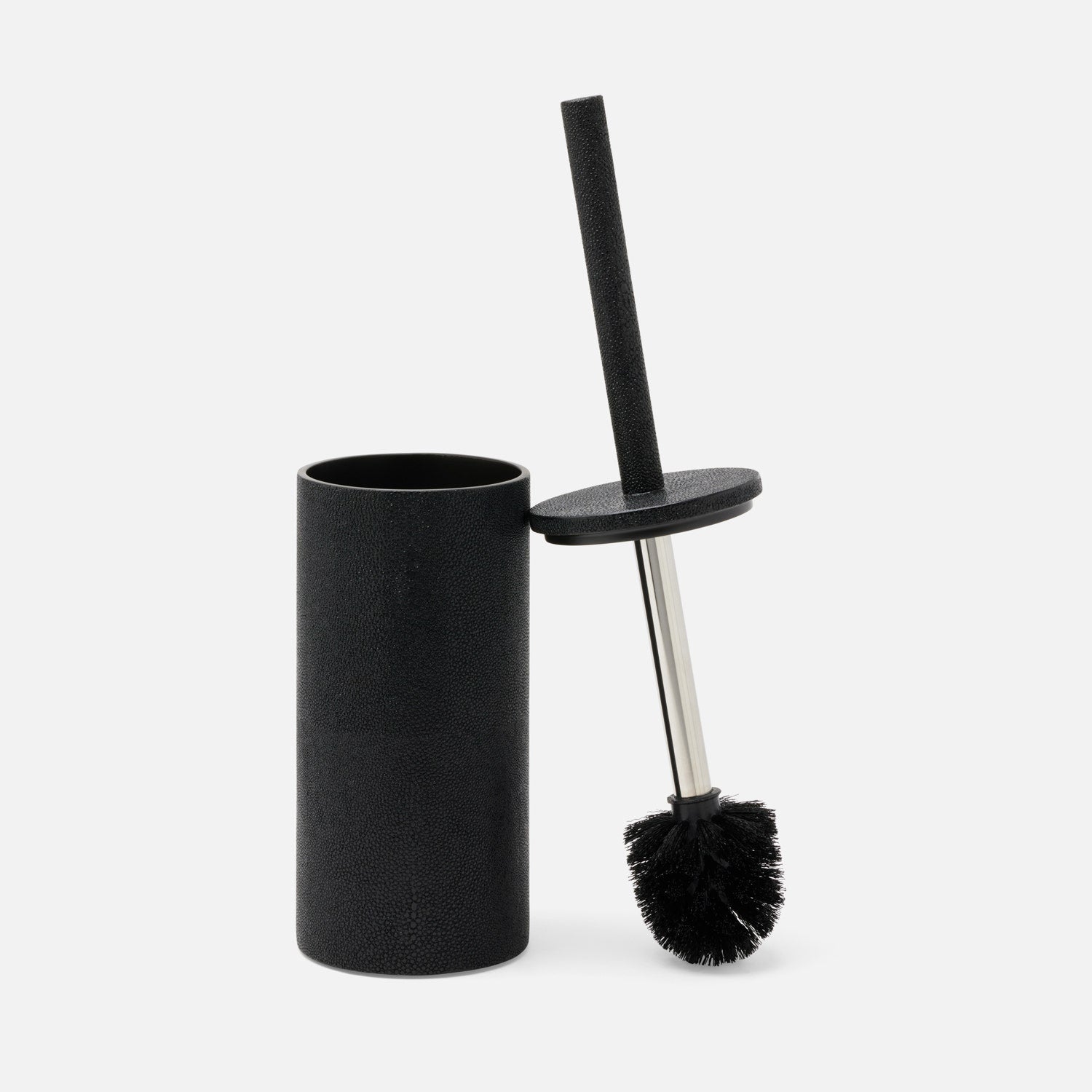Manchester, Black, Toilet Brush Holder, Round, Realistic Faux Shagreen