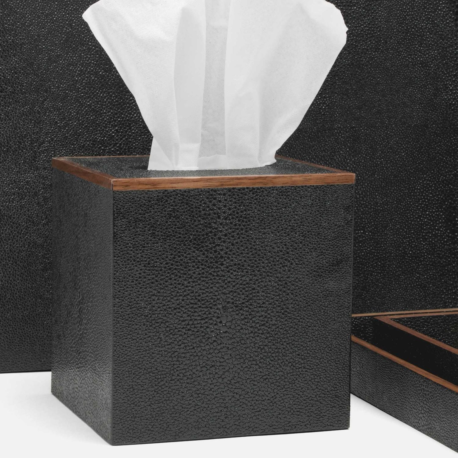 Manchester, Black, Tissue Box, Square Straight, Realistic Faux Shagreen