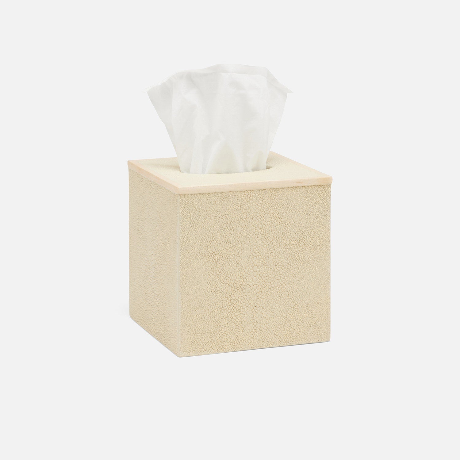 Manchester, Ivory, Tissue Box, Square Straight, Realistic Faux Shagreen