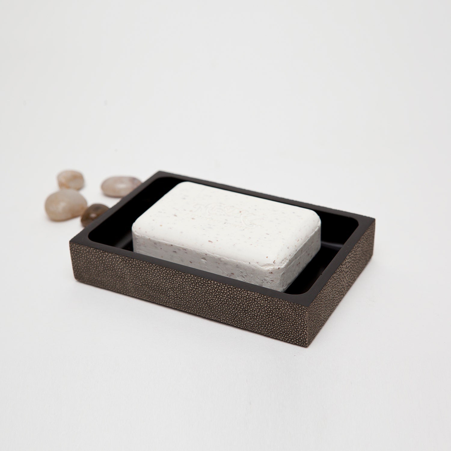 Manchester, Dark Mushroom, Soap Dish, Rectangular Straight, Realistic Faux Shagreen