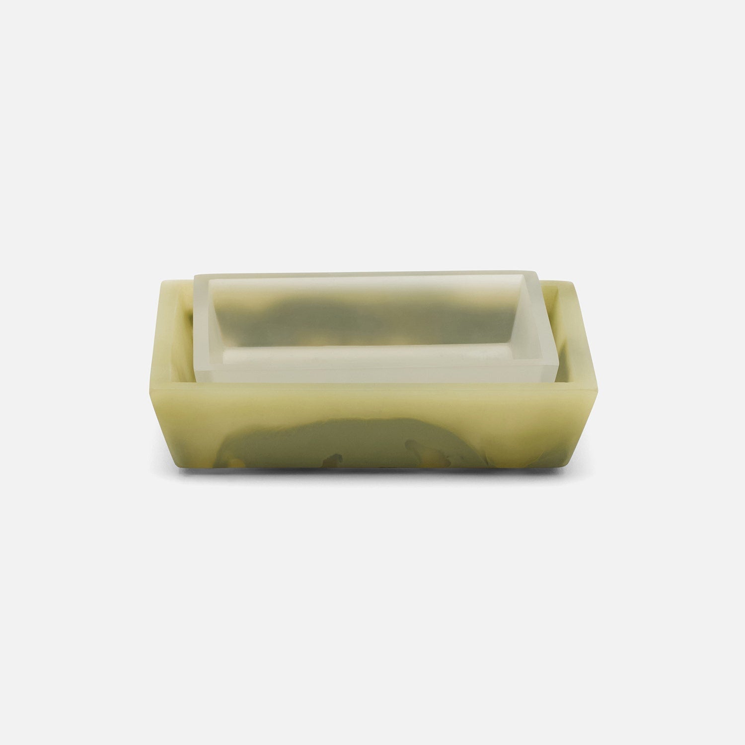 Novo, Pale Jade Swirled, Soap Dish, Rectangular Tapered, Resin